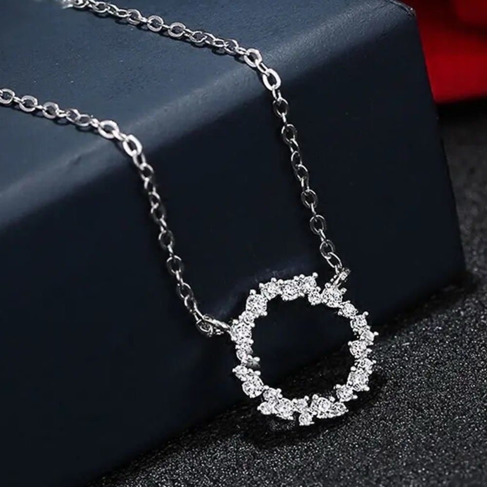 💎 New Sterling Silver Round CZ Crystal Necklace